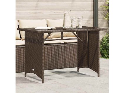 Multidom Záhradný stôl so sklenenou doskou hnedý 110x68x70 cm polyratan