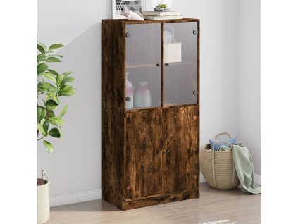 Multidom Vysoká skrinka s dvierkami dymový dub 68x37x142cm kompoz. drevo