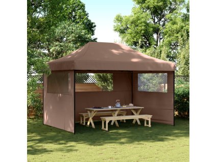 Multidom Skladací pop-up párty stan s 3 bočnými stenami hnedý