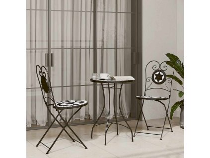 Multidom Mozaiková bistro súprava čierno-biela železo a keramika
