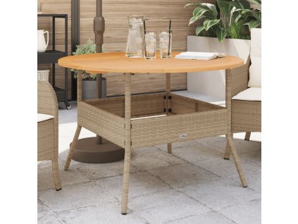 Multidom Záhr. stôl s akáciovou doskou béžový Beige Ø110x71 cm polyratan