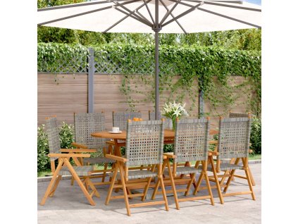 Multidom Sklápacie záhr. stoličky 8 ks sivé polyratan a masívne drevo