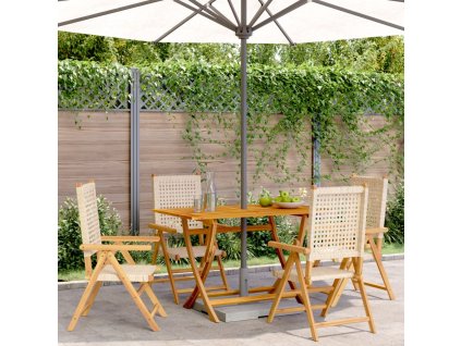 Multidom Sklápacie záhr. stoličky 4 ks béžové polyratan a masívne drevo