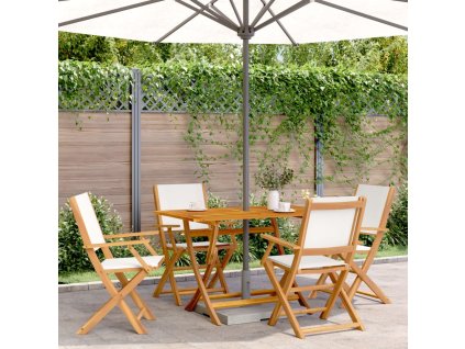 Multidom Skladacie záhr. stoličky 4ks krémovobiele látka a masívne drevo