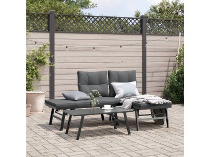 Multidom Záhradné lavičky s vankúšmi 2 ks čierne práškovaná oceľ