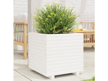 Multidom Záhradný kvetináč biely 50x50x49,5 cm masívna borovica