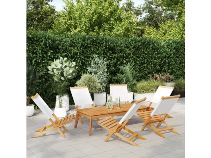 Multidom Skladacie záhr. stoličky 6ks krémovobiele látka a masívne drevo