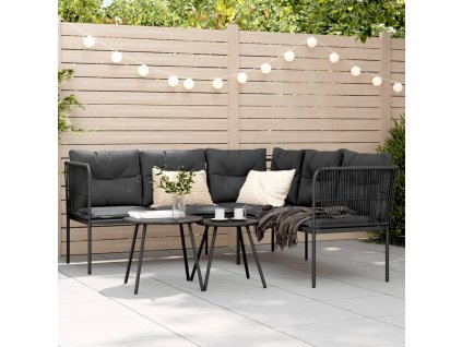 Multidom Záhradné stoličky s vankúšmi tvar L čierne oceľ a textilen