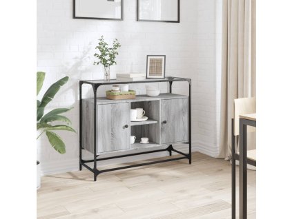 Multidom TV skrinka sklenená doska sivá sonoma 98x35x81 cm kompoz. drevo