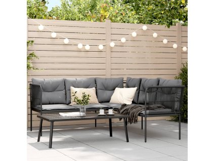 Multidom Súprava záhradných pohoviek s vankúšmi čierna oceľ a textilén