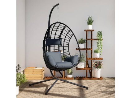 Multidom Závesné kreslo vajíčko so stojanom antracitové ratan a oceľ