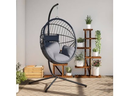 Multidom Závesné kreslo vajíčko so stojanom bledosivé ratan a oceľ