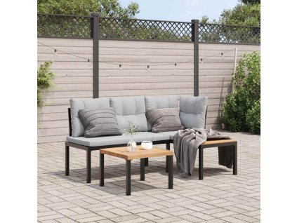 Multidom Záhradné lavičky s vankúšmi 3 ks čierne práškovaná oceľ