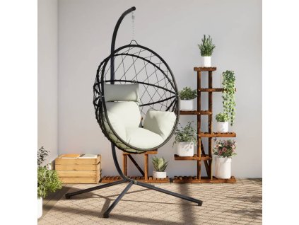 Multidom Závesné kreslo vajíčko so stojanom béžové ratan a oceľ