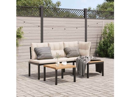 Multidom Záhradné lavičky s vankúšmi 3 ks čierne práškovaná oceľ