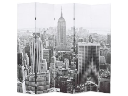 Multidom Skladací paraván 200x170 cm, potlač New Yorku, čierno-biely