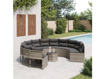 Multidom Záhradná pohovka so stolíkom, vankúšmi okrúhla sivá polyratan