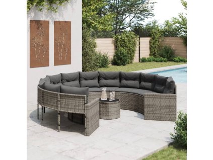 Multidom Záhradná pohovka so stolíkom, vankúšmi okrúhla sivá polyratan