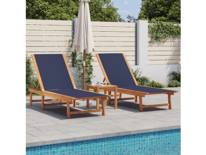 Multidom Ležadlá 2 ks so stolíkom modré akáciový masív a textilén
