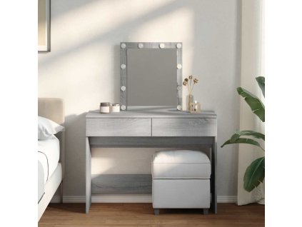 Multidom Toaletný stolík s LED sivý sonoma 100x40x130 cm