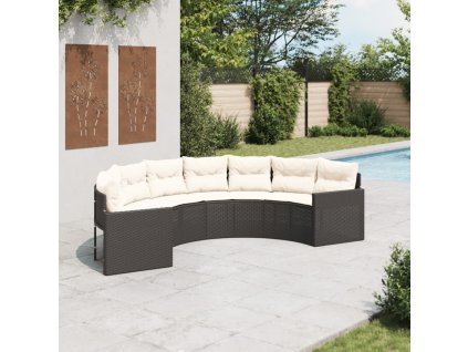 Multidom Záhradná pohovka s podložkami polkruhová čierna polyratan