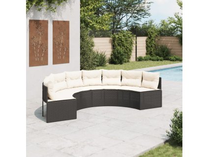 Multidom Záhradná pohovka s podložkami polkruhová čierna polyratan