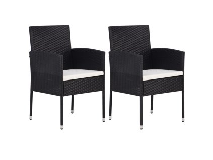 Multidom Záhradné stoličky, krémové podložky 2 ks, čierne, polyratan