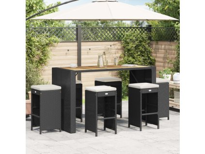 Multidom Záhradné barové stoličky s vankúšmi 6 ks čierne polyratan