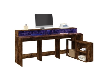 Multidom Stôl s LED svetlami dymový dub 200x104x91 cm kompozitné drevo