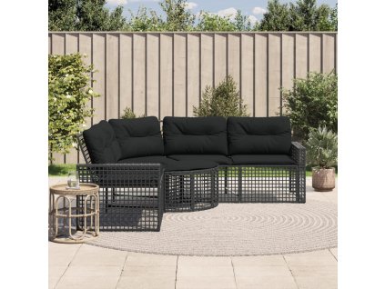 Multidom Záhradná pohovka s vankúšmi a podnožkou tvar L čierna polyratan