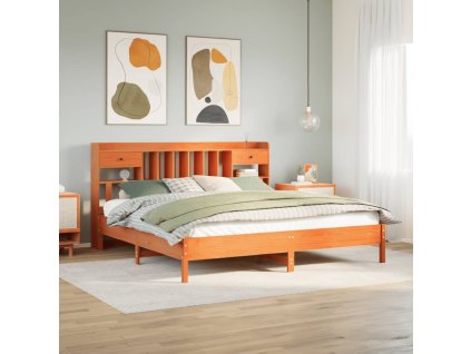 Multidom Posteľ s knižnicou bez matraca vosková 200x200 cm borovica