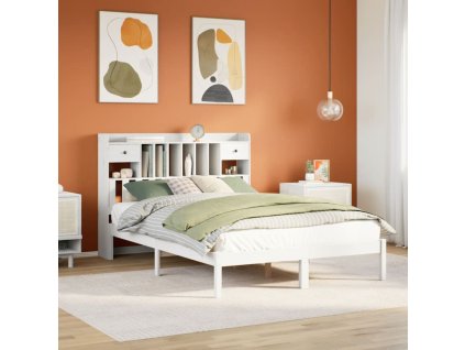 Multidom Posteľ s knižnicou bez matraca biela 160x200cm borovicový masív