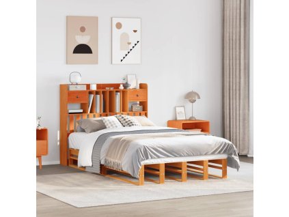 Multidom Posteľ s knižnicou bez matraca vosková 135x190cm borovica