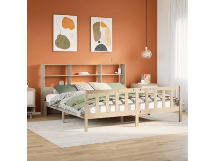 Multidom Posteľ s knižnicou bez matraca 200x200 cm borovicový masív