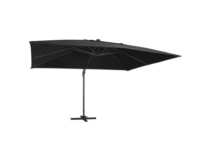 Multidom Závesný slnečník s LED a hliníkovou tyčou 400x300 cm, čierny