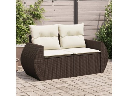 Multidom Záhradná pohovka s vankúšmi 2-miestna hnedá polyratan