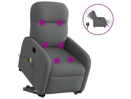Multidom Zdvíhacie a sklápacie elektrické masážne kreslo tmavosivé látka