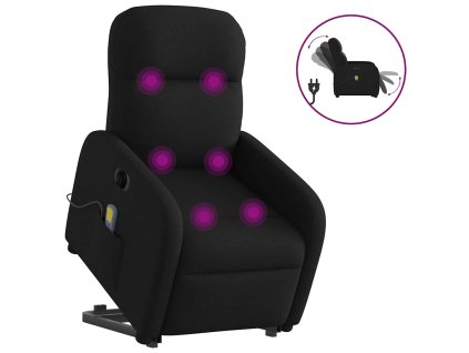 Multidom Zdvíhacie a sklápacie elektrické masážne kreslo, čierne, látka