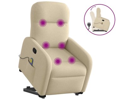 Multidom Zdvíhacie a sklápacie masážne kreslo krémové látka