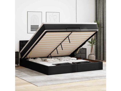 Multidom Osmanský rám postele s matracom čierna 160x200 cm umelá koža