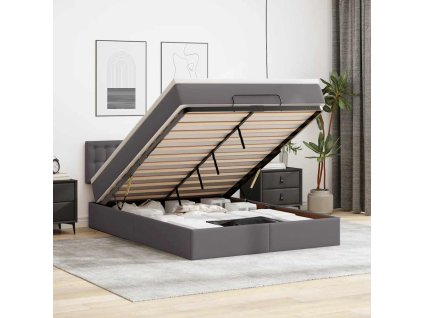 Multidom Osmanský rám postele s matracom sivá 140x200 cm umelá koža