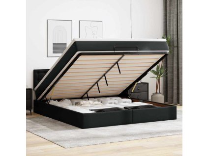 Multidom Osmanská posteľ s matracmi a LED čierna 160x200 cm umelá koža