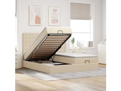 Multidom Osmanský rám postele s matracmi krémová 200x200 cm látka