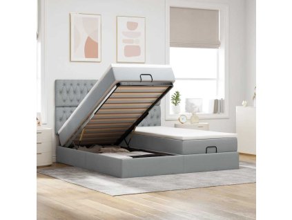 Multidom Osmanský rám postele s matracmi svetlosivá 180x200 cm látka