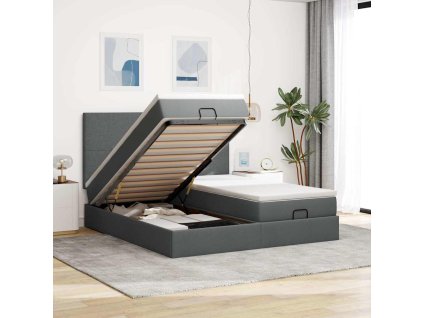 Multidom Osmanský rám postele s matracmi tmavosivá 200x200 cm látka