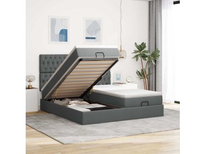 Multidom Osmanský rám postele s matracmi tmavosivá 200x200 cm látka