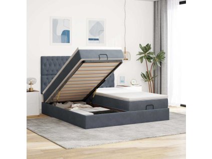 Multidom Osmanský rám postele s matracmi tmavosivá 200x200 cm zamat