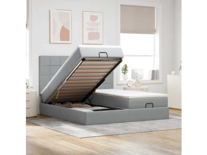 Multidom Osmanský rám postele s matracmi svetlosivá 200x200 cm látka