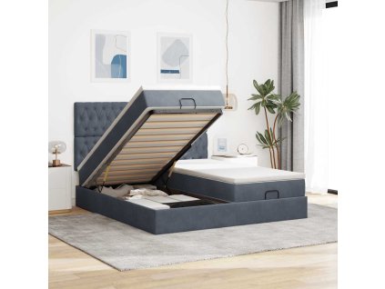 Multidom Osmanský rám postele s matracmi tmavosivá 200x200 cm zamat