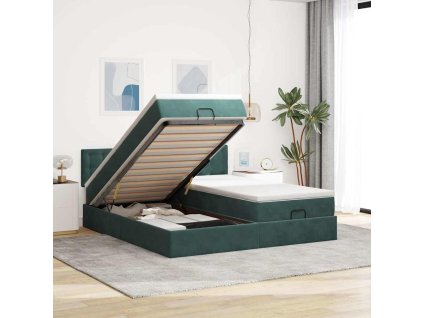 Multidom Osmanský rám postele s matracom tmavozelená 180x200 cm zamat